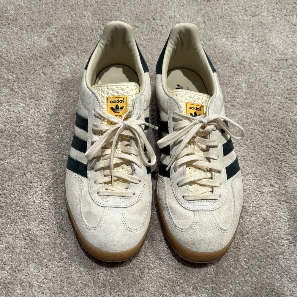 Adidas Men's Cream and Dark Green Sneakers
